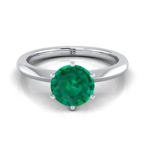 Platinum Round Brilliant Emerald Pinched Comfort Fit Claw Prong Solitaire Engagement Ring