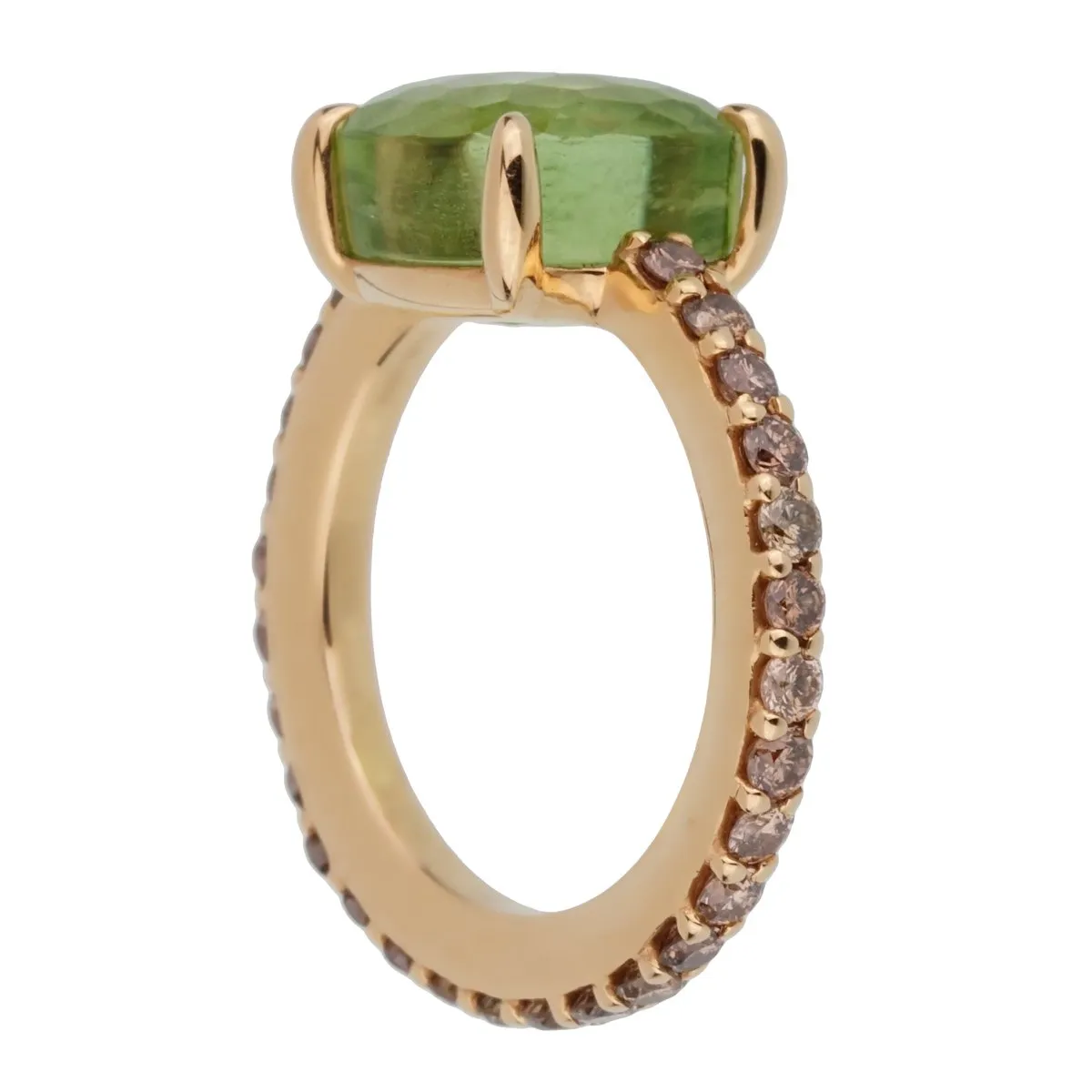 Pomellato 3.84 Carat Peridot Champagne Diamond Gold Ring
