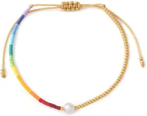 Rainbow Gold Beaded Drawstring Bracelets for Women Dainty White Pendant Friendship Bracelet,Handmade Fashion Charm Jewelry Gifts