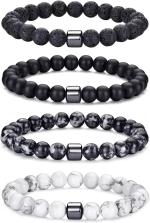 RANKEEF Tiger Eye Bracelet For Men 8MM Natural Stone Stretch Adjustable Black Crystal Beaded Bracelet for Men Women Gifts