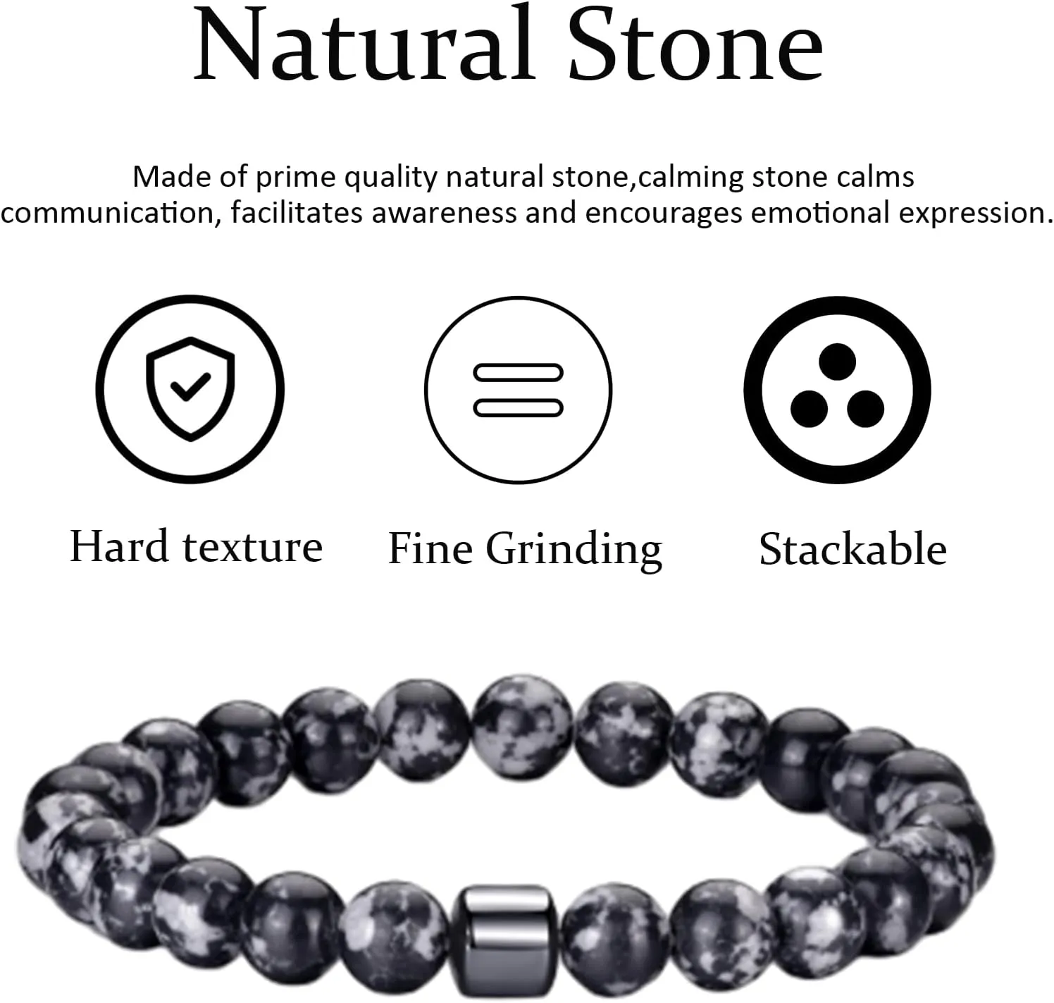 RANKEEF Tiger Eye Bracelet For Men 8MM Natural Stone Stretch Adjustable Black Crystal Beaded Bracelet for Men Women Gifts