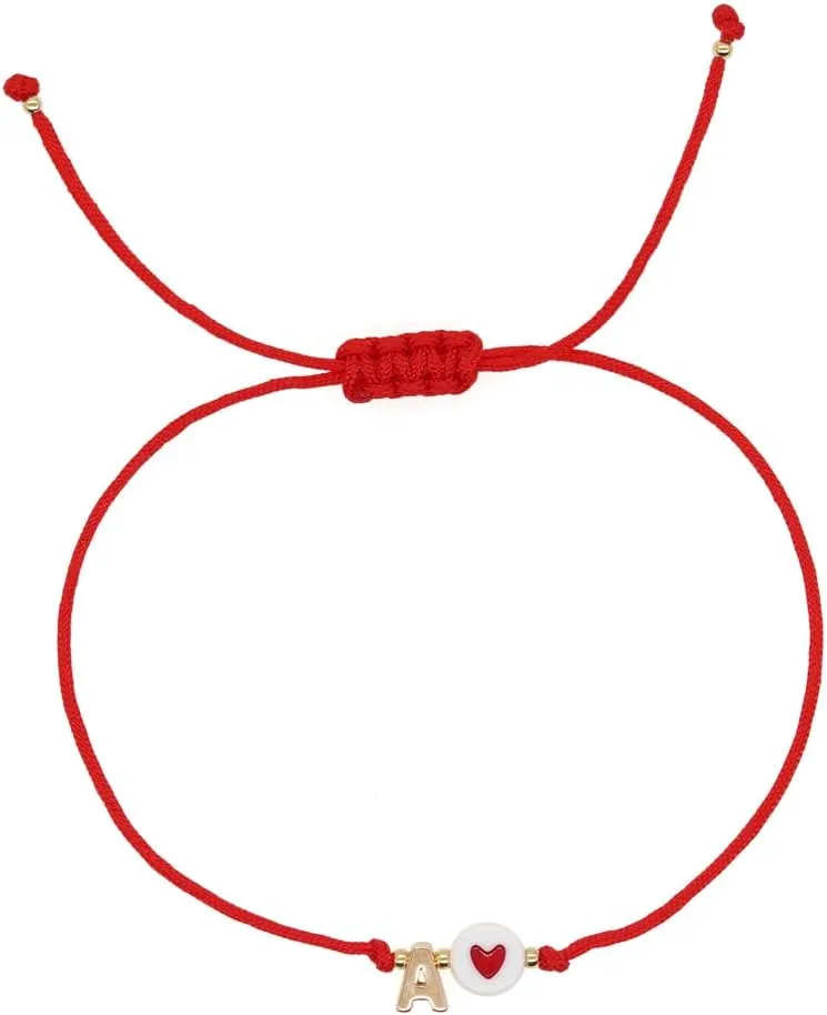 Red Initial Bracelet Initial Letter String Gold Bracelets for Women Men Heart Shape Braided Bracelets Personalized Birthday Valentines Gifts for Mom Sister.