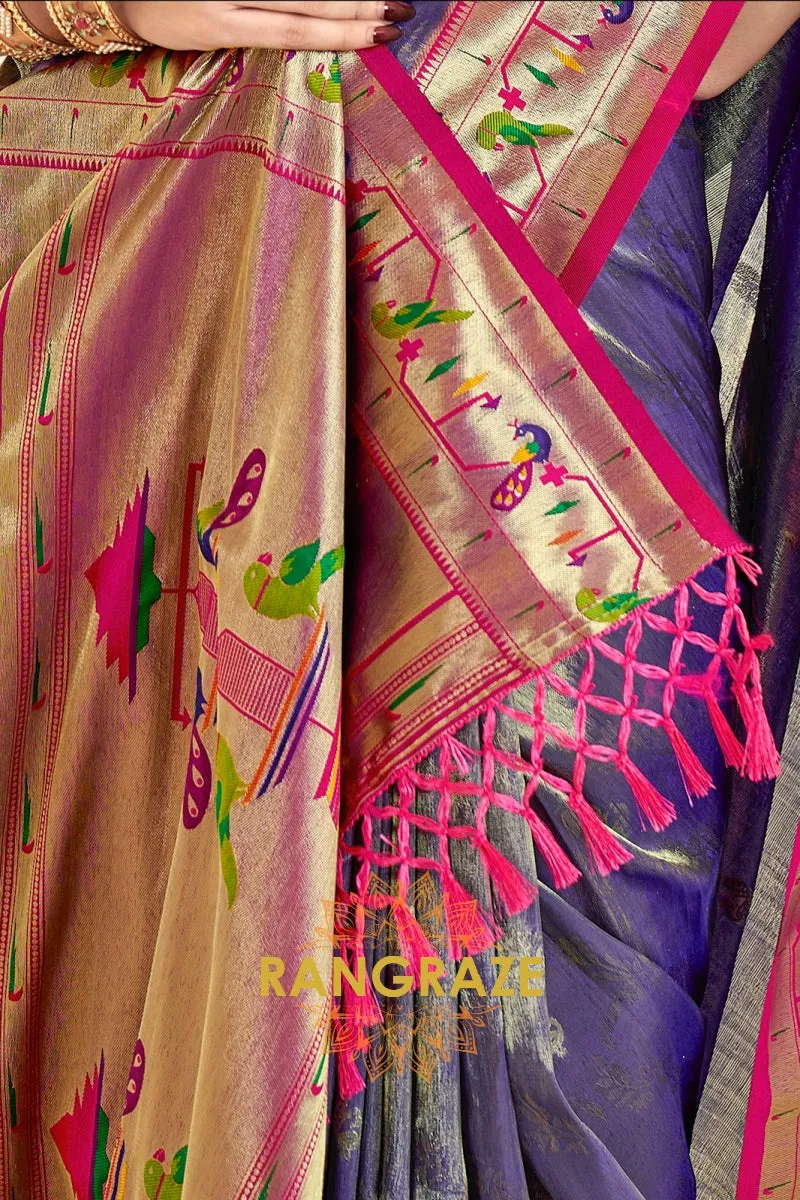 Regal Light Purple Paithani Tissue Silk Saree with Tassels