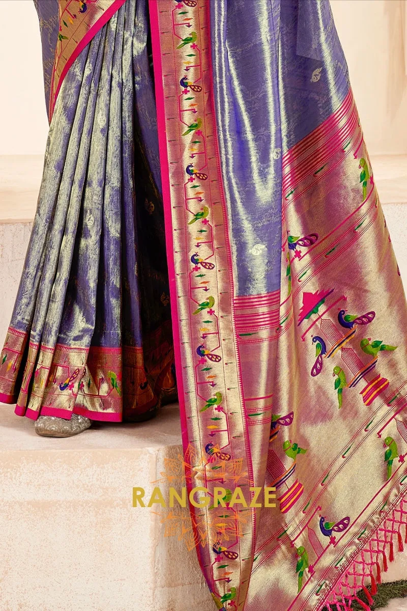 Regal Light Purple Paithani Tissue Silk Saree with Tassels