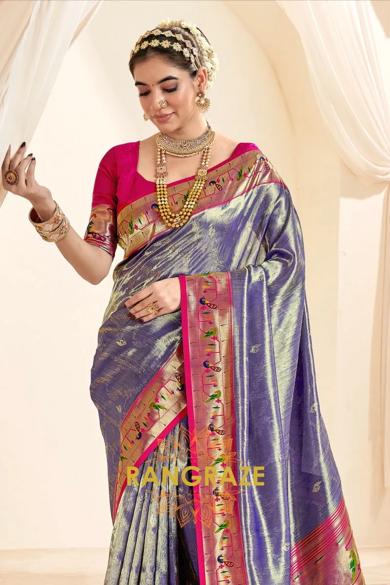 Regal Light Purple Paithani Tissue Silk Saree with Tassels