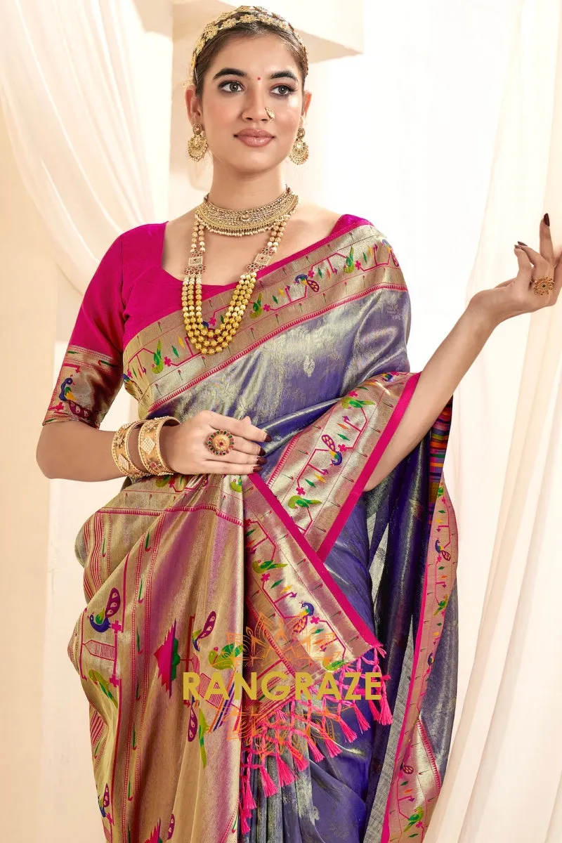Regal Light Purple Paithani Tissue Silk Saree with Tassels