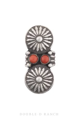 Ring, Concho, Coral, Sterling Silver, Stampwork, Hallmark, Contemporary, 1273