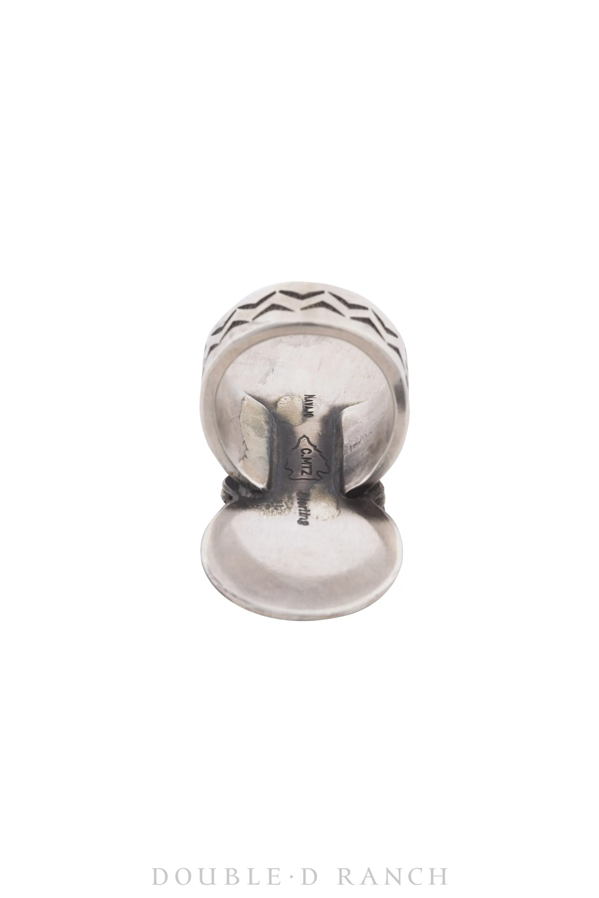 Ring, Concho, Coral, Sterling Silver, Stampwork, Hallmark, Contemporary, 1273