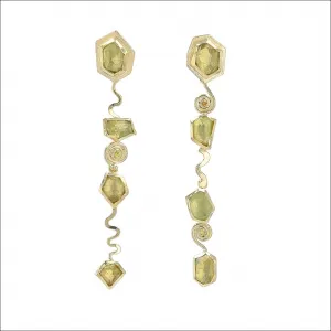 Rose Cut Green Beryl Orange Diamond Earrings 18KY