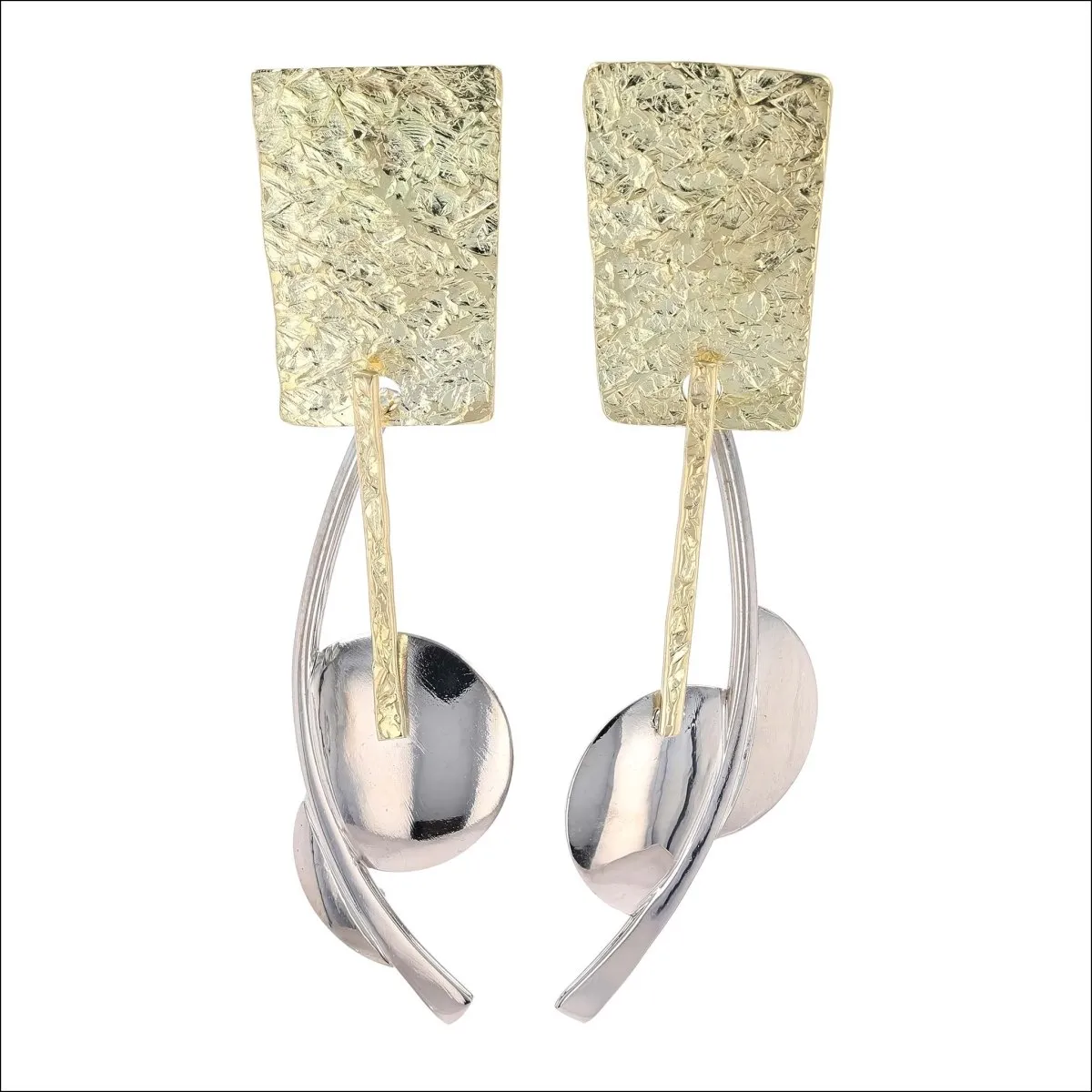 Rough Hewn Asymmetrical Earrings 18KY 14KW