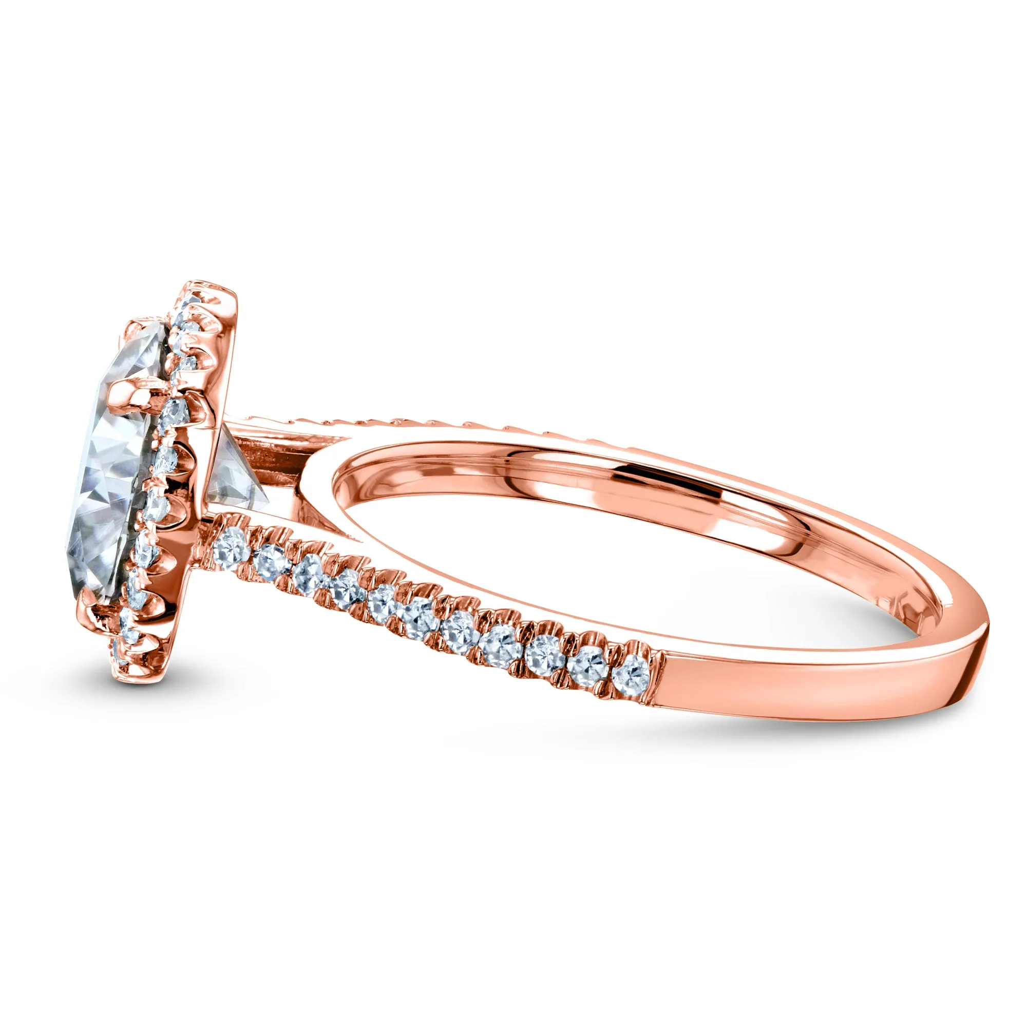 Round Brilliant Moissanite and Diamond Halo 3-Piece Bridal Rings Set 2 1/2 CTW 14k Rose Gold