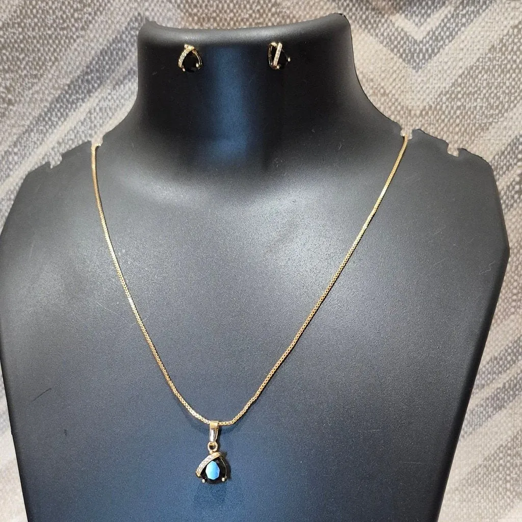 Royal black necklace with bold pendant and ear tops for Girls and women