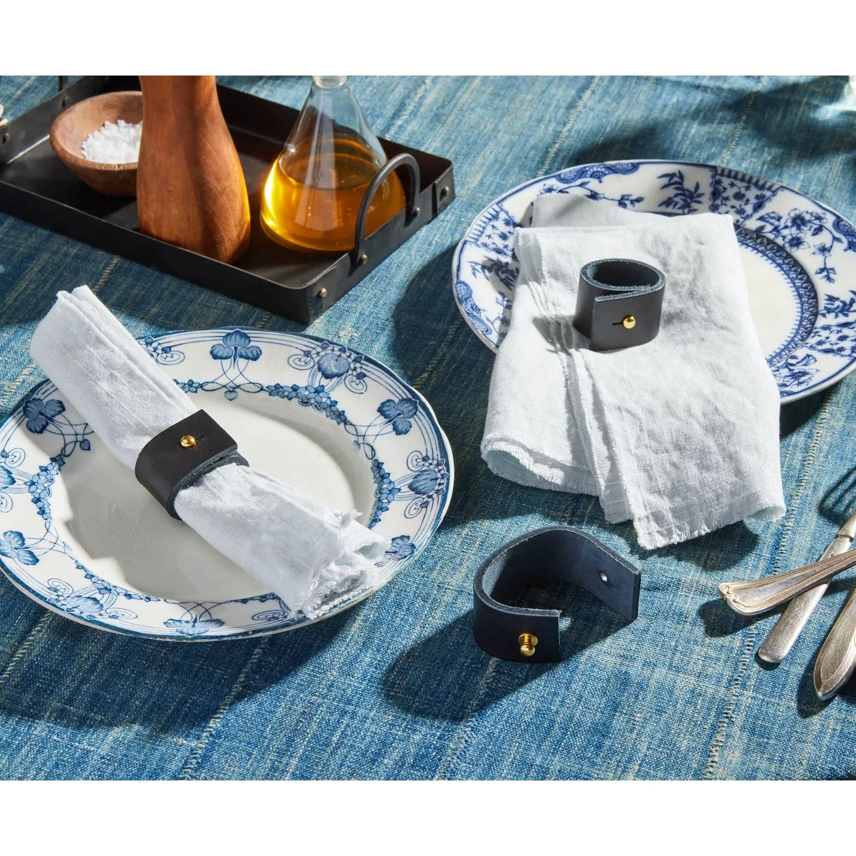 S/4 Leather Napkin Rings | Black