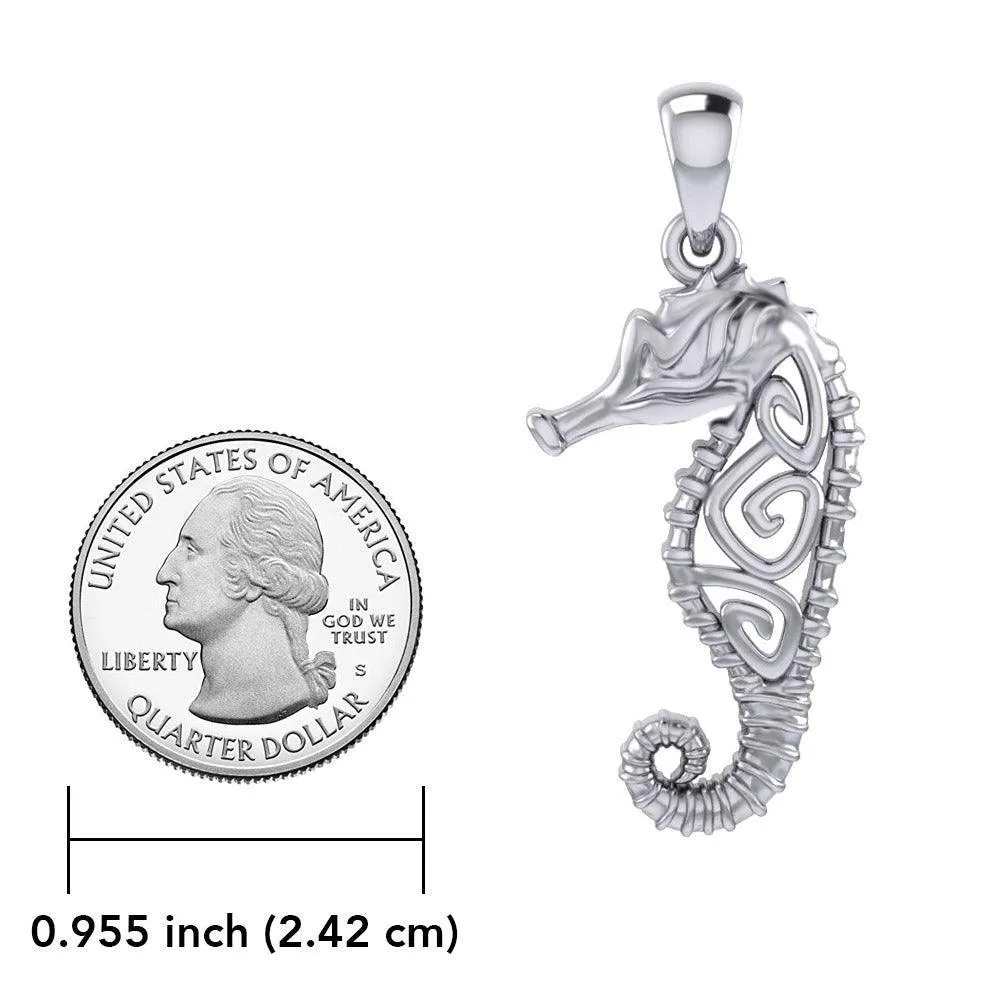 Seahorse with Spiral Designs On the Body Silver Pendant TPD6111