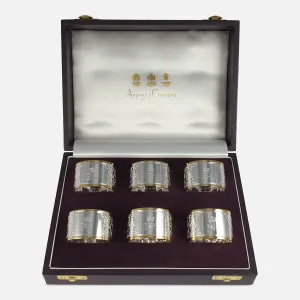 Set of Six Parcel Gilt Britannia Standard Silver Napkin Rings, 2002