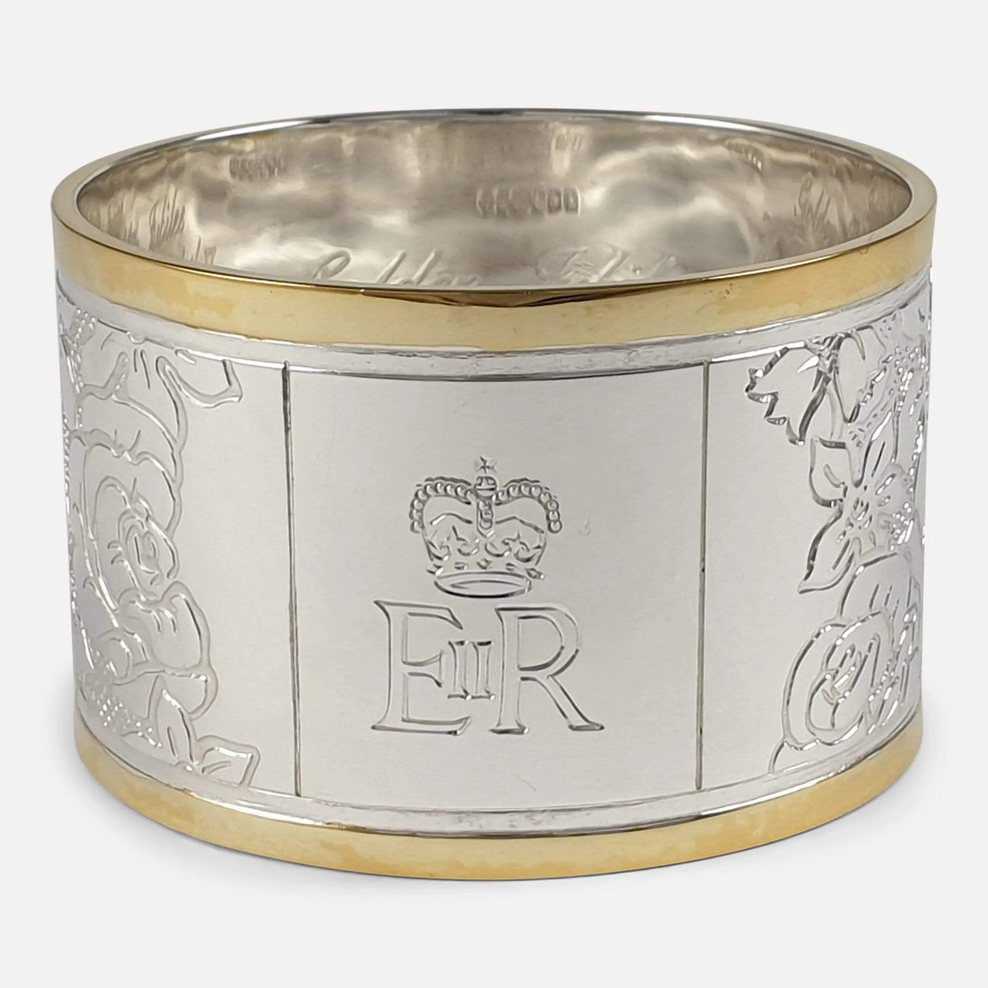 Set of Six Parcel Gilt Britannia Standard Silver Napkin Rings, 2002