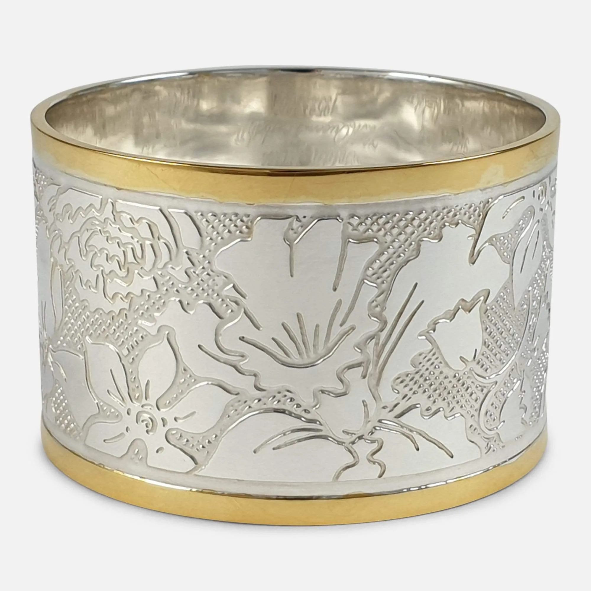 Set of Six Parcel Gilt Britannia Standard Silver Napkin Rings, 2002
