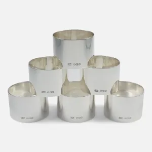 Set of Six Sterling Silver Napkin Rings - Viner's Ltd - 1934