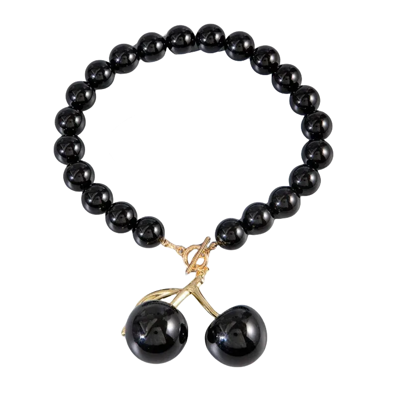 Shiny Acrylic Black Cherry Charms Pendant Necklaces Jewelry