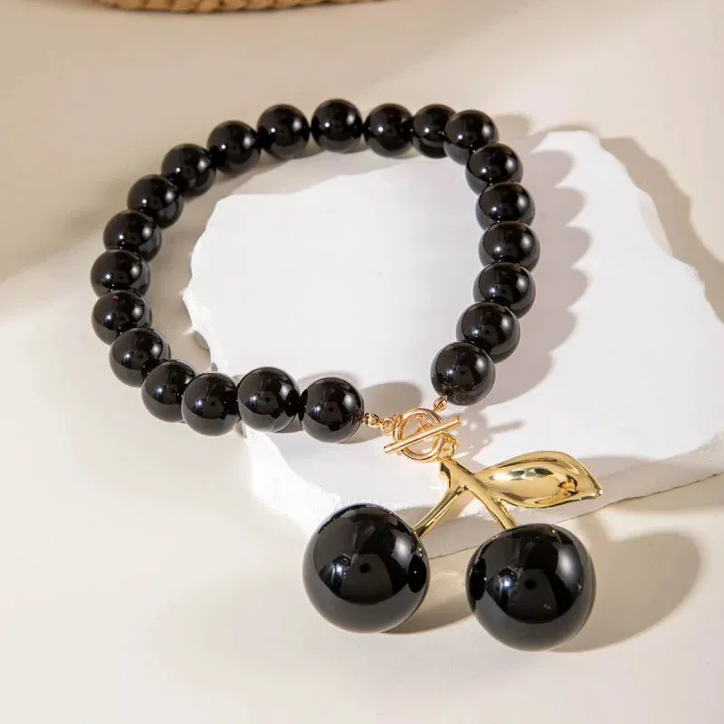 Shiny Acrylic Black Cherry Charms Pendant Necklaces Jewelry