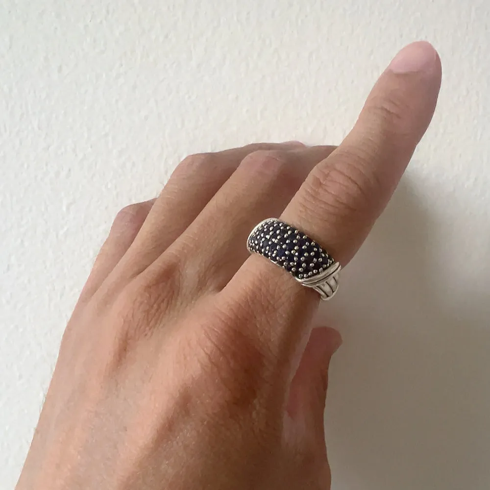 Signature Classic Pave Band Ring with blue sapphires in sterling silver