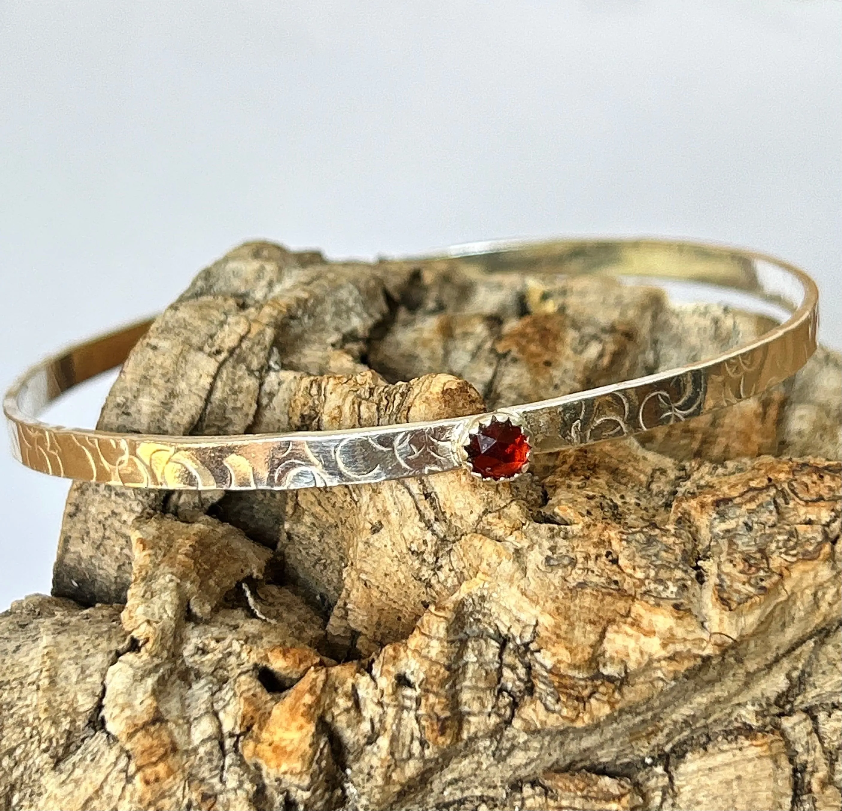 Silver Garnet Birthstone Bangles