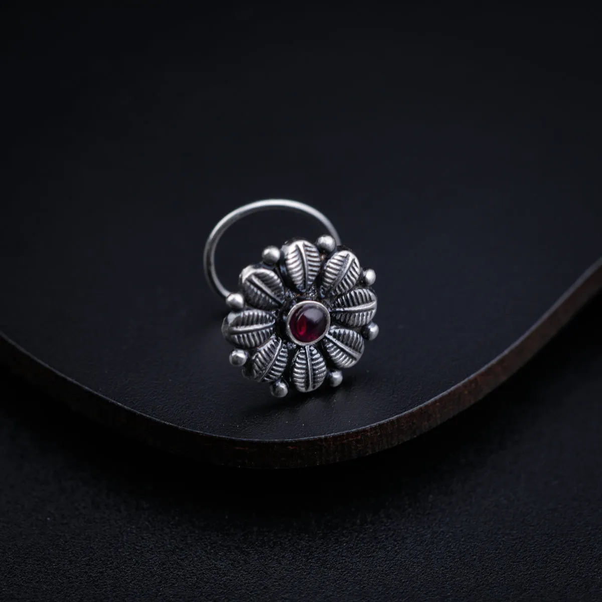 Silver Nose Pin with Red Stone