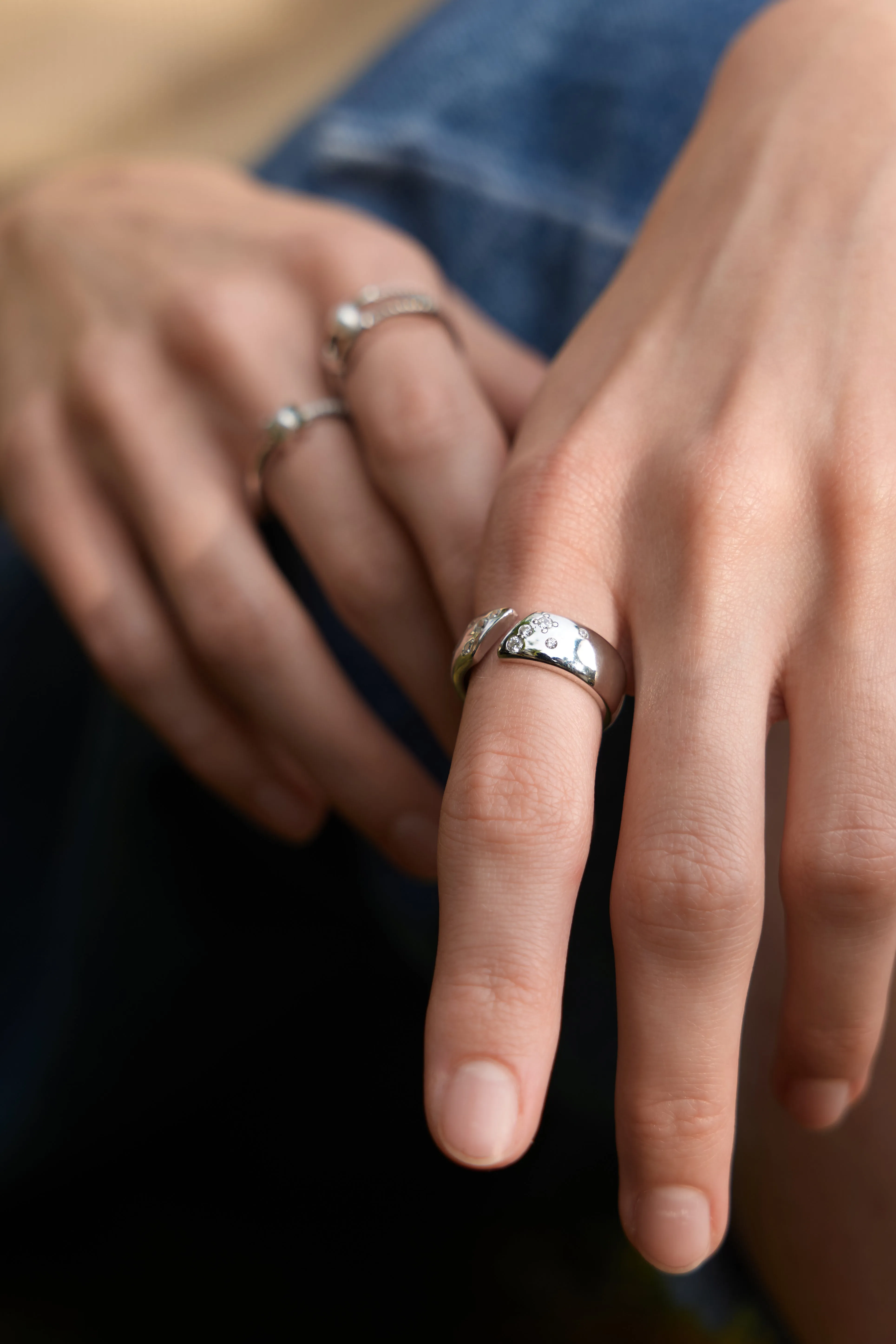 Silver Sparkle Wide Adjustable Ring