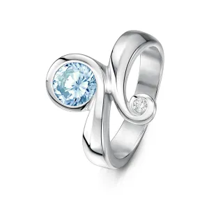 Silver Swirl Ring with Large Blue Topaz