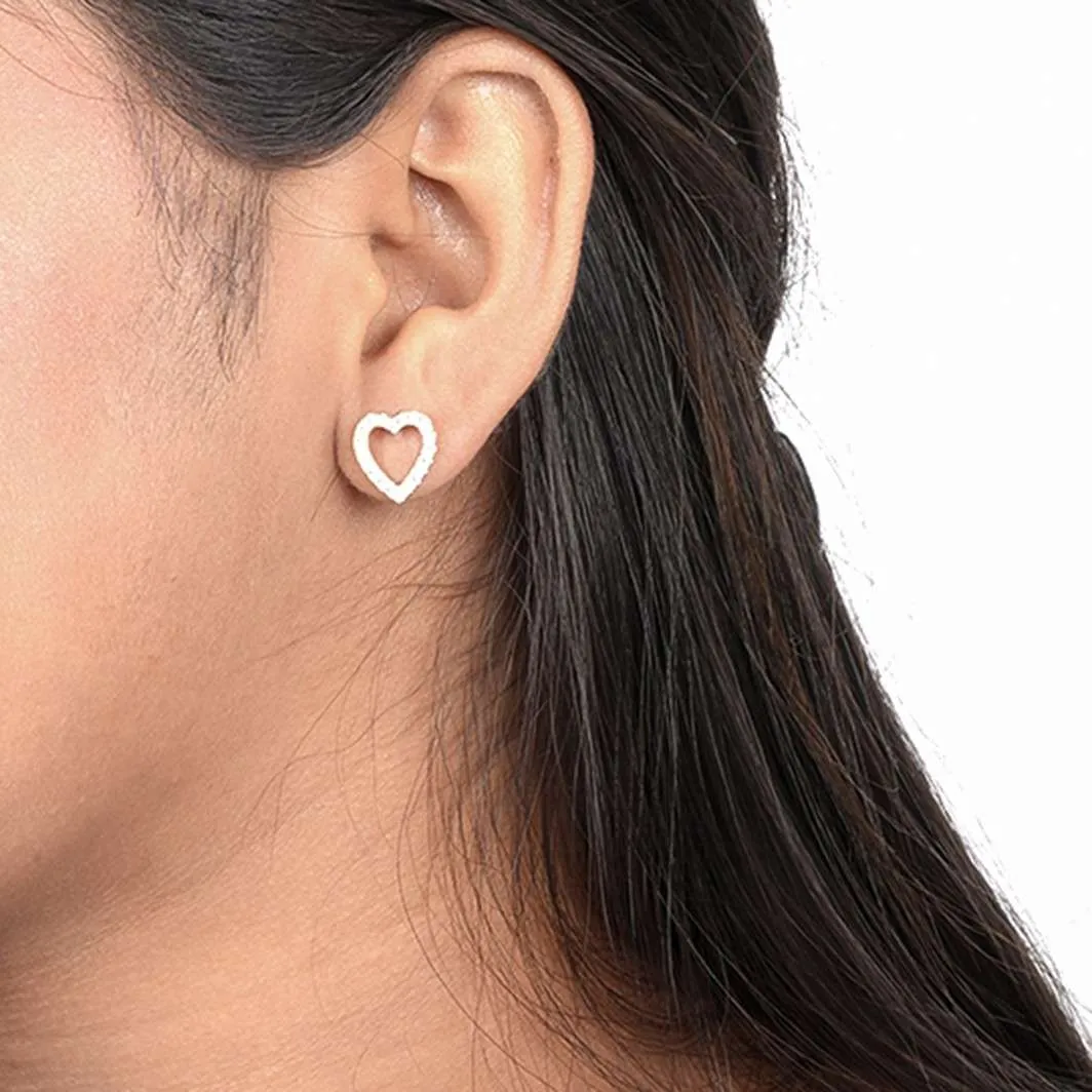 Silver Zircon Studded Heart Earrings