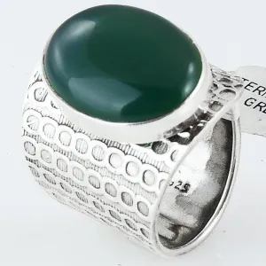 Size 9.5 Green Onyx Contemporary Ring Sterling Silver Cabochon Oval Rings