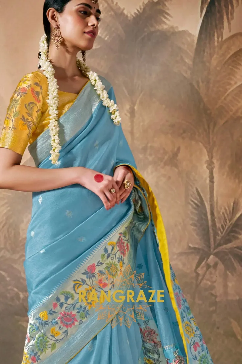 Sky Blossom: Designer Silk Saree