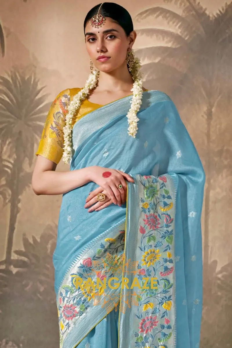 Sky Blossom: Designer Silk Saree