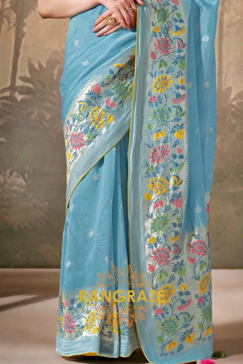 Sky Blossom: Designer Silk Saree