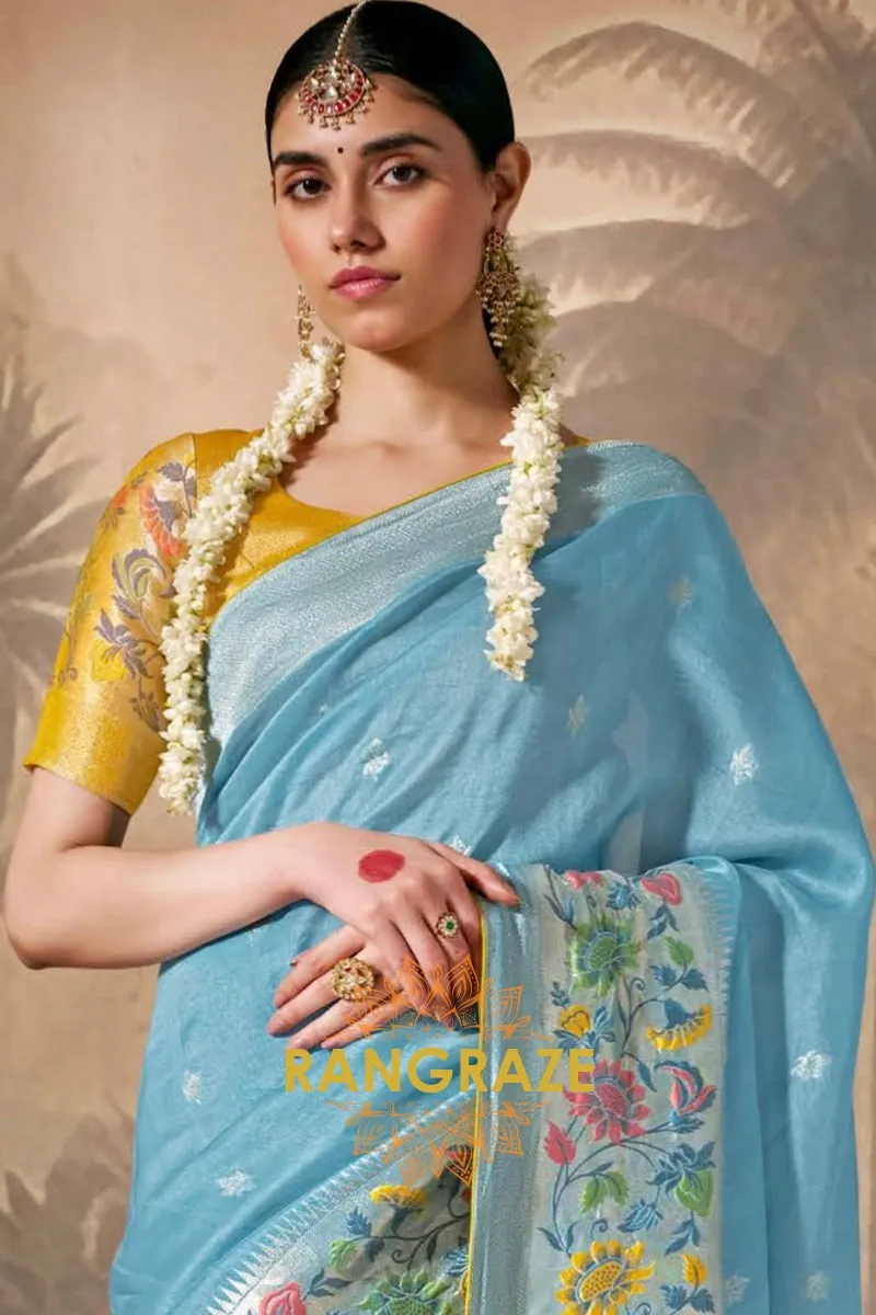Sky Blossom: Designer Silk Saree