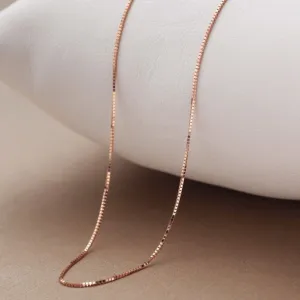 Solid 18K Rose Gold Necklace Classic 0.8mm Plain Box Link Chain 45cm Length