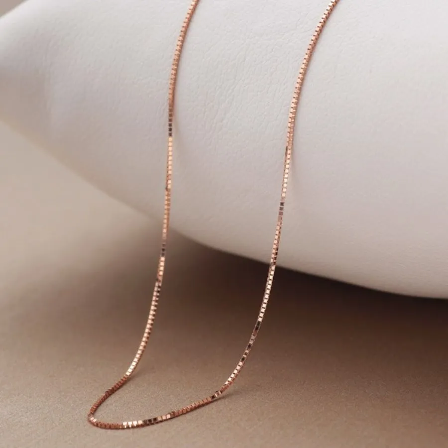 Solid 18K Rose Gold Necklace Classic 0.8mm Plain Box Link Chain 45cm Length
