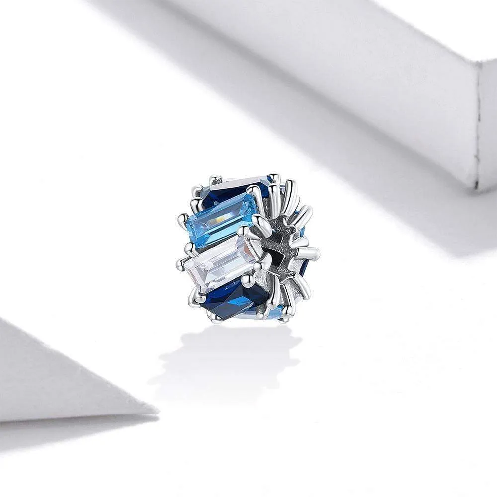Solid 925 Sterling Silver Gradient Blue Baguette Crystals Pandora Inspired Charm