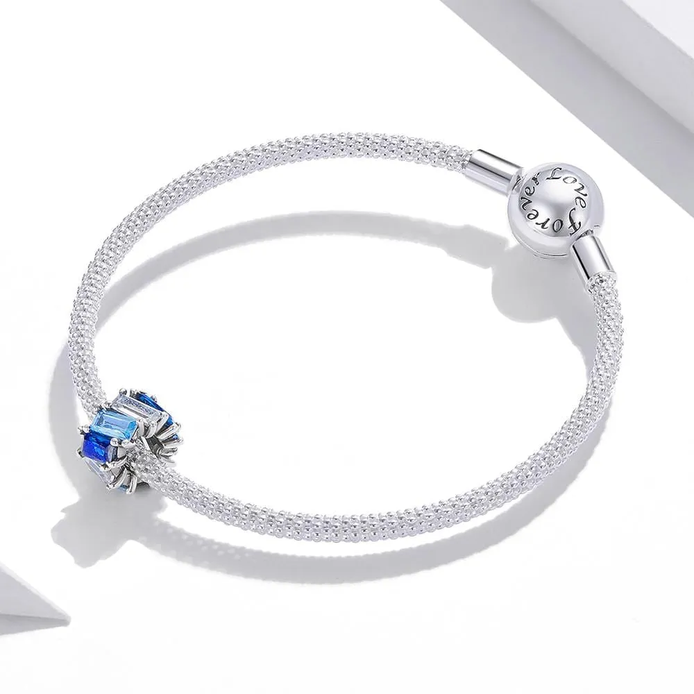 Solid 925 Sterling Silver Gradient Blue Baguette Crystals Pandora Inspired Charm