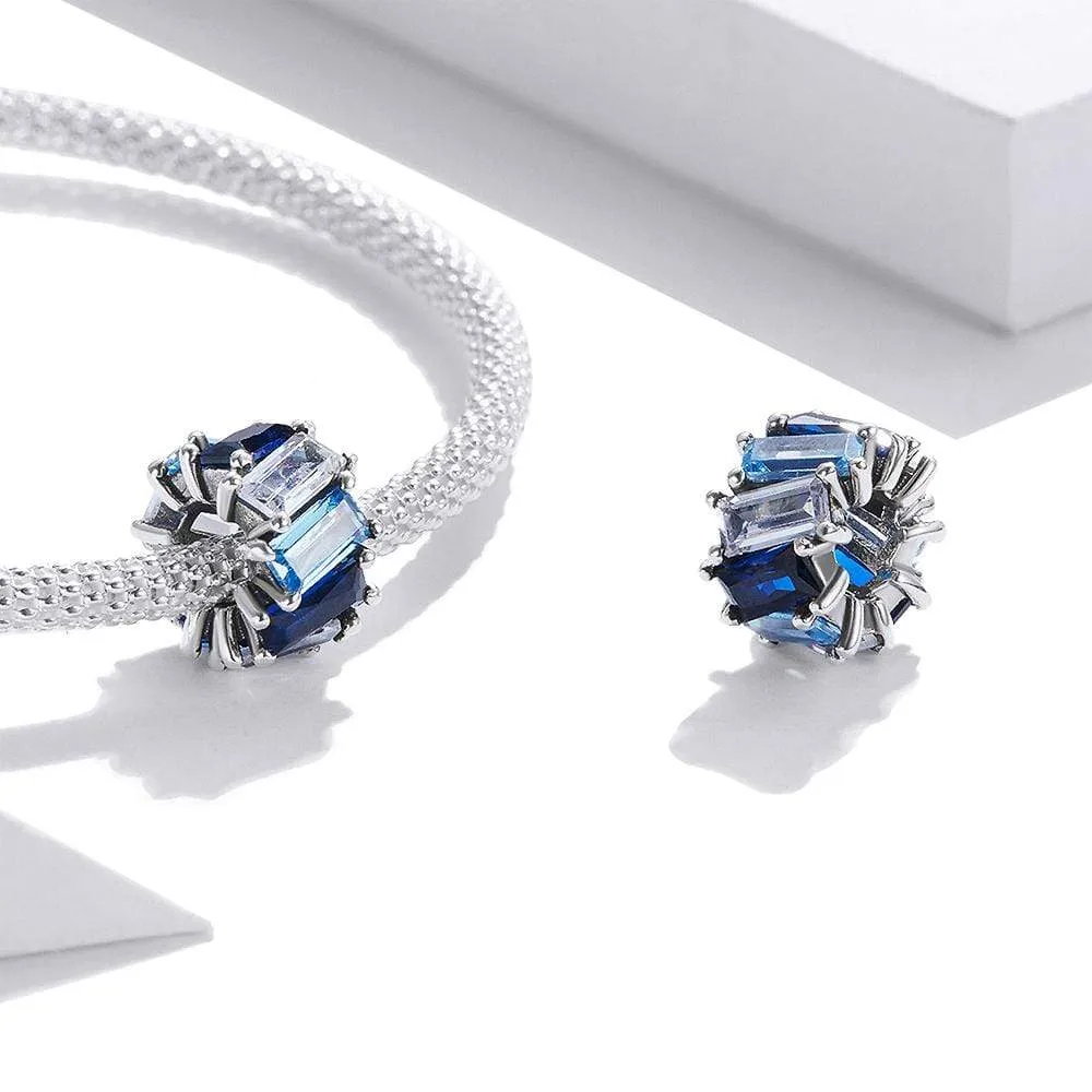 Solid 925 Sterling Silver Gradient Blue Baguette Crystals Pandora Inspired Charm