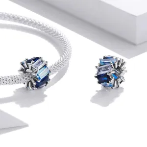 Solid 925 Sterling Silver Gradient Blue Baguette Crystals Pandora Inspired Charm