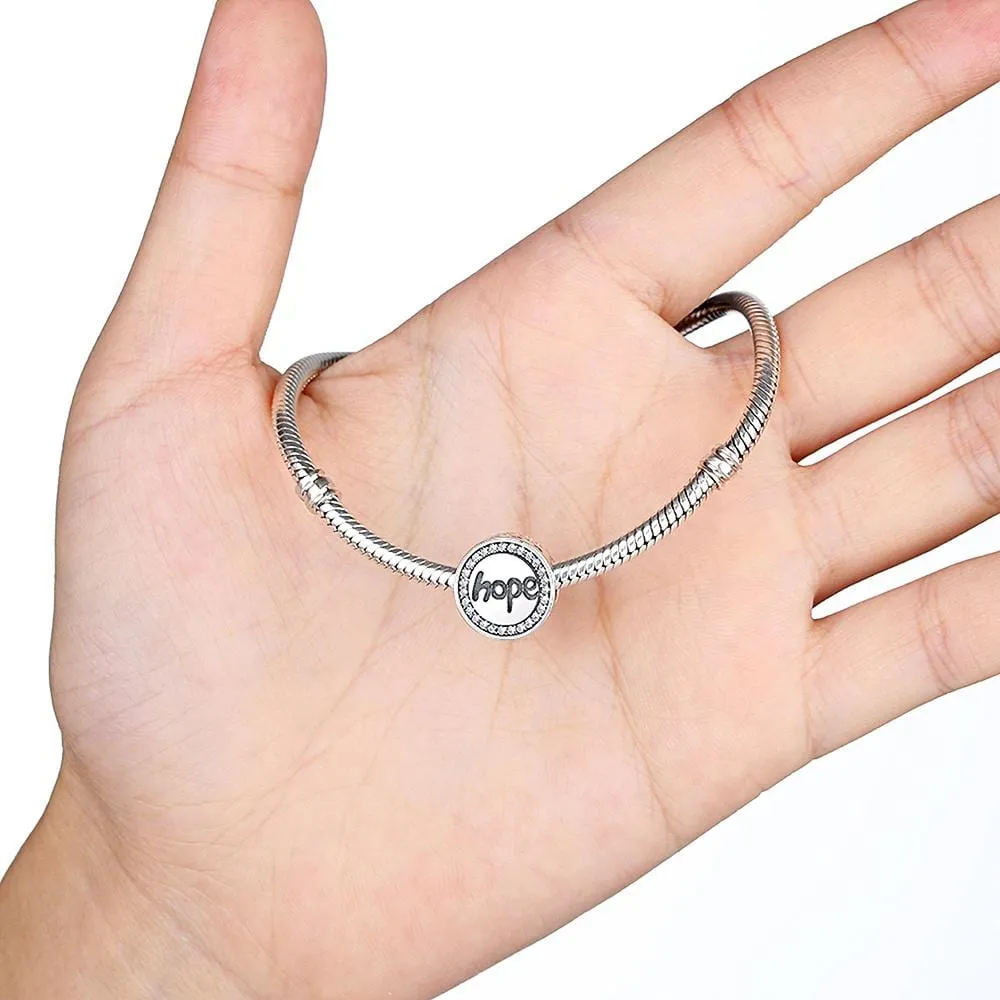 Solid 925 Sterling Silver Hope Inscription CZ Charm