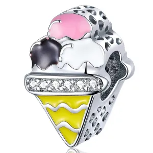 Solid 925 Sterling Silver Ice Cream Cone with CZ Charm