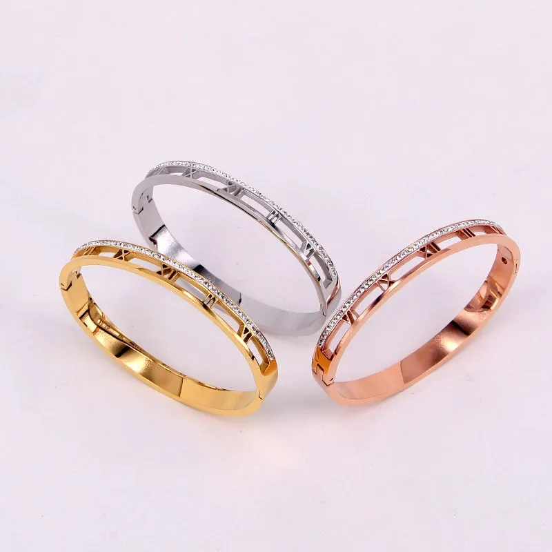 Soooo Chic! Best selling Classic Elegant Roman Numerals crystal bracelet and stainless steel jewelry bracelet for women