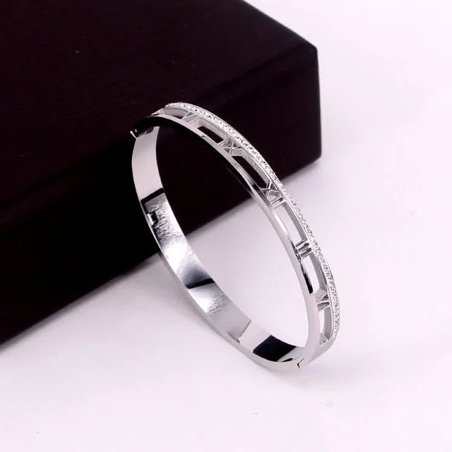 Soooo Chic! Best selling Classic Elegant Roman Numerals crystal bracelet and stainless steel jewelry bracelet for women