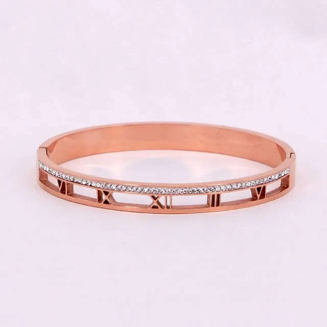 Soooo Chic! Best selling Classic Elegant Roman Numerals crystal bracelet and stainless steel jewelry bracelet for women