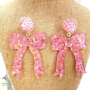 Sparkle Sequin Pink Bow • Acrylic