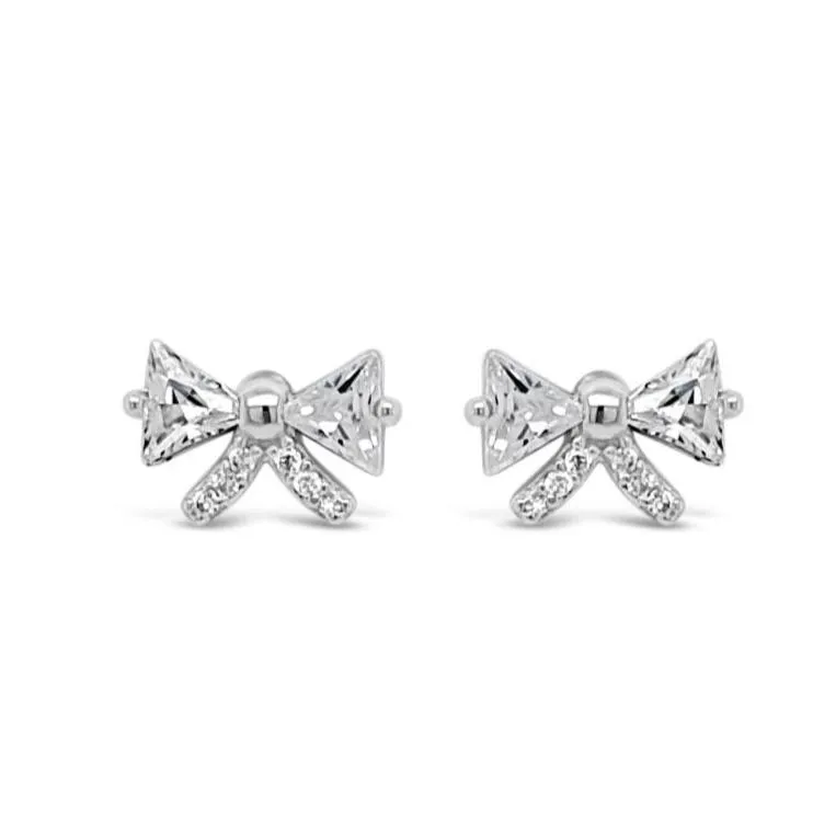 Sparkling Bows Sterling Silver Stud Earrings
