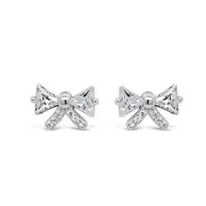 Sparkling Bows Sterling Silver Stud Earrings