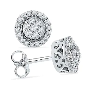 Sparkling Diamond Flower Cluster Earrings in 10kt White Gold